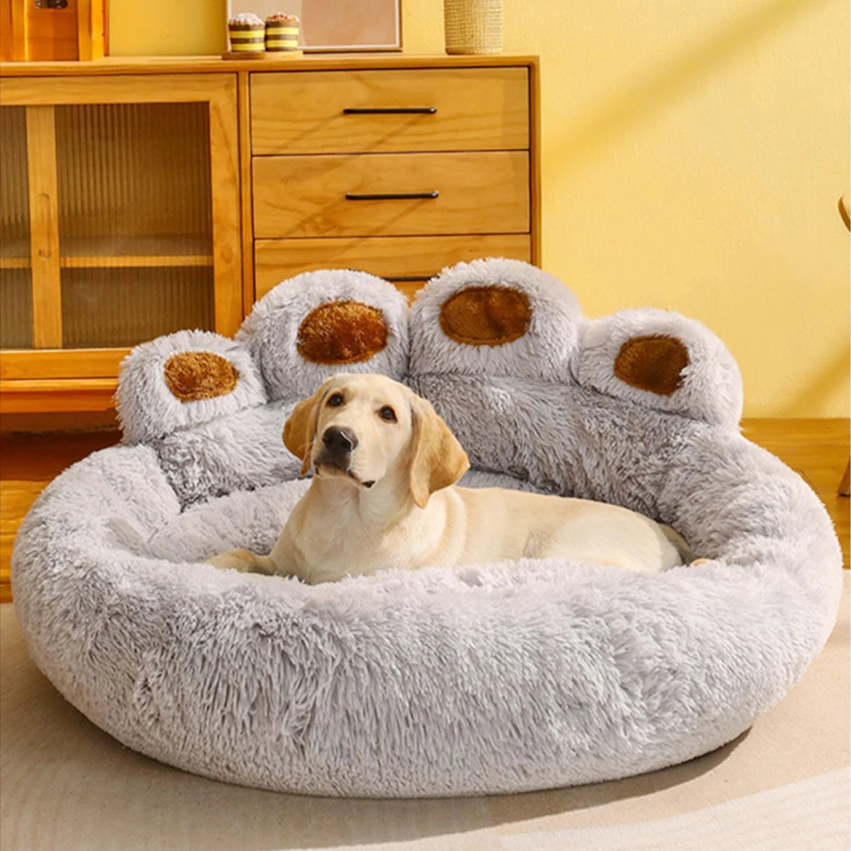 Cama Pet Pelúcia Ninho Inverno com Bordas Elevadas e Base Antiderrapante