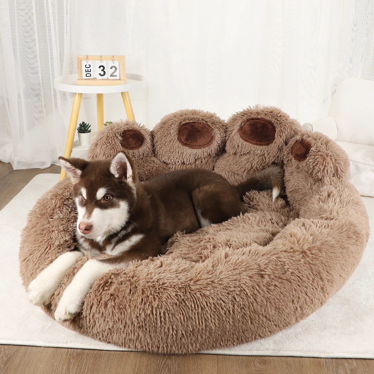 Cama Pet Pelúcia Ninho Inverno com Bordas Elevadas e Base Antiderrapante