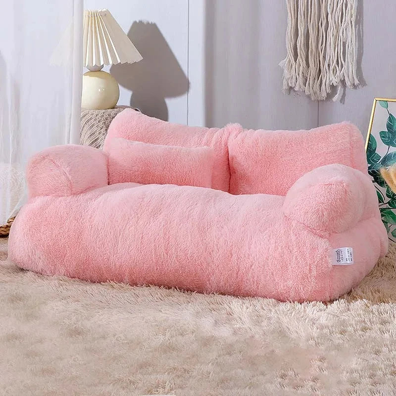 Cama Pet Sofá Pelúcia Luxo com Almofada e Bordas Altas